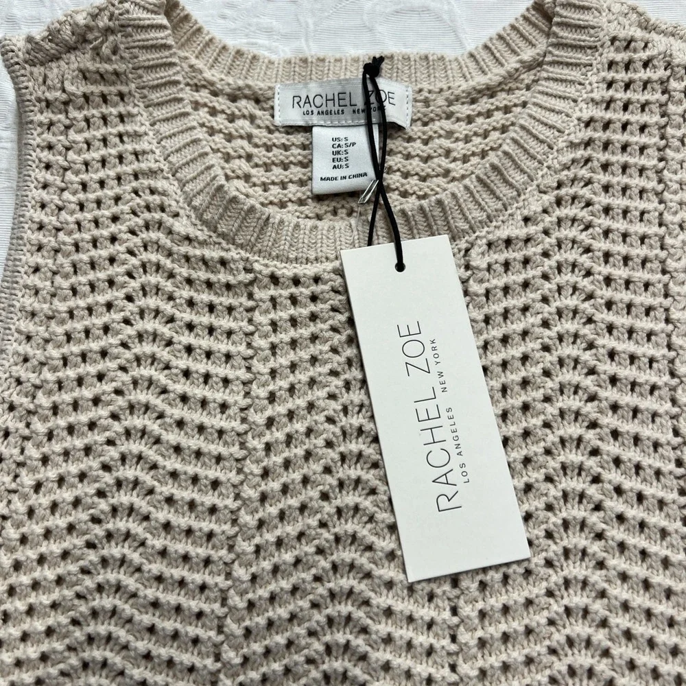Rachel Zoe Chunky Cable Knit‎ Sleeveless Crew Neck Sweater Vest Top SM NWT - Picture 2 of 6